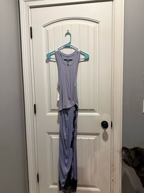 Anthropologie Lavender Maxi Dress with Black Lace Trim